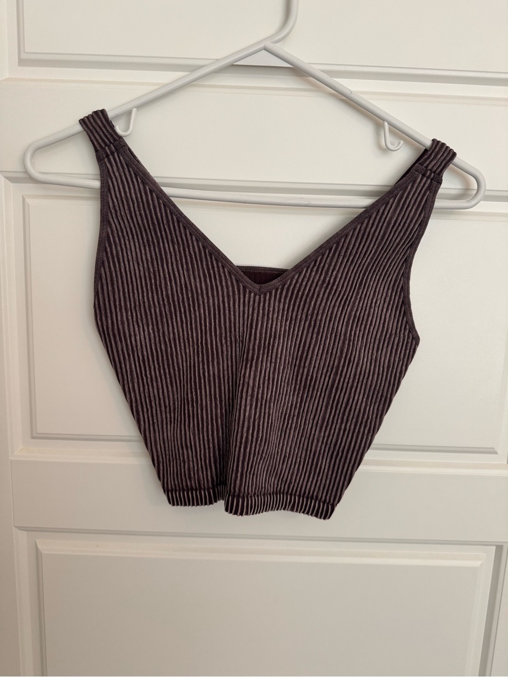 Danskin Ribbed V-Neck Crop Tank Top - Brown